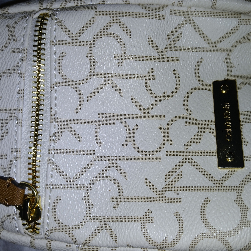 Calvin Klein White and Gold Monogram Small Crossbody Handbag